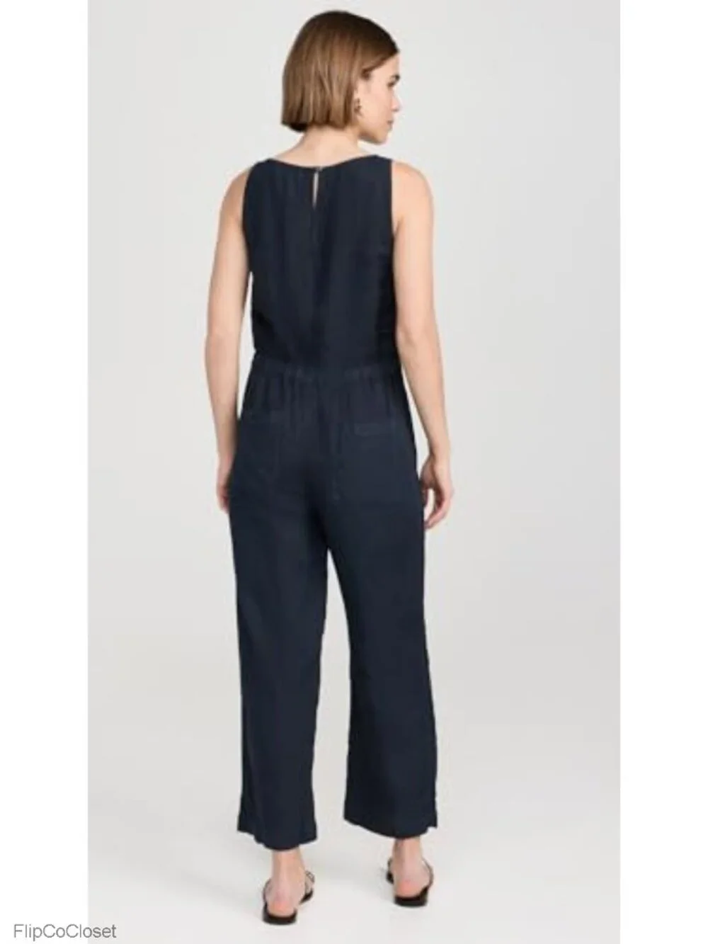Linen Woven Jumpsuit with Pockets, Sleeveless, Relaxed Fit